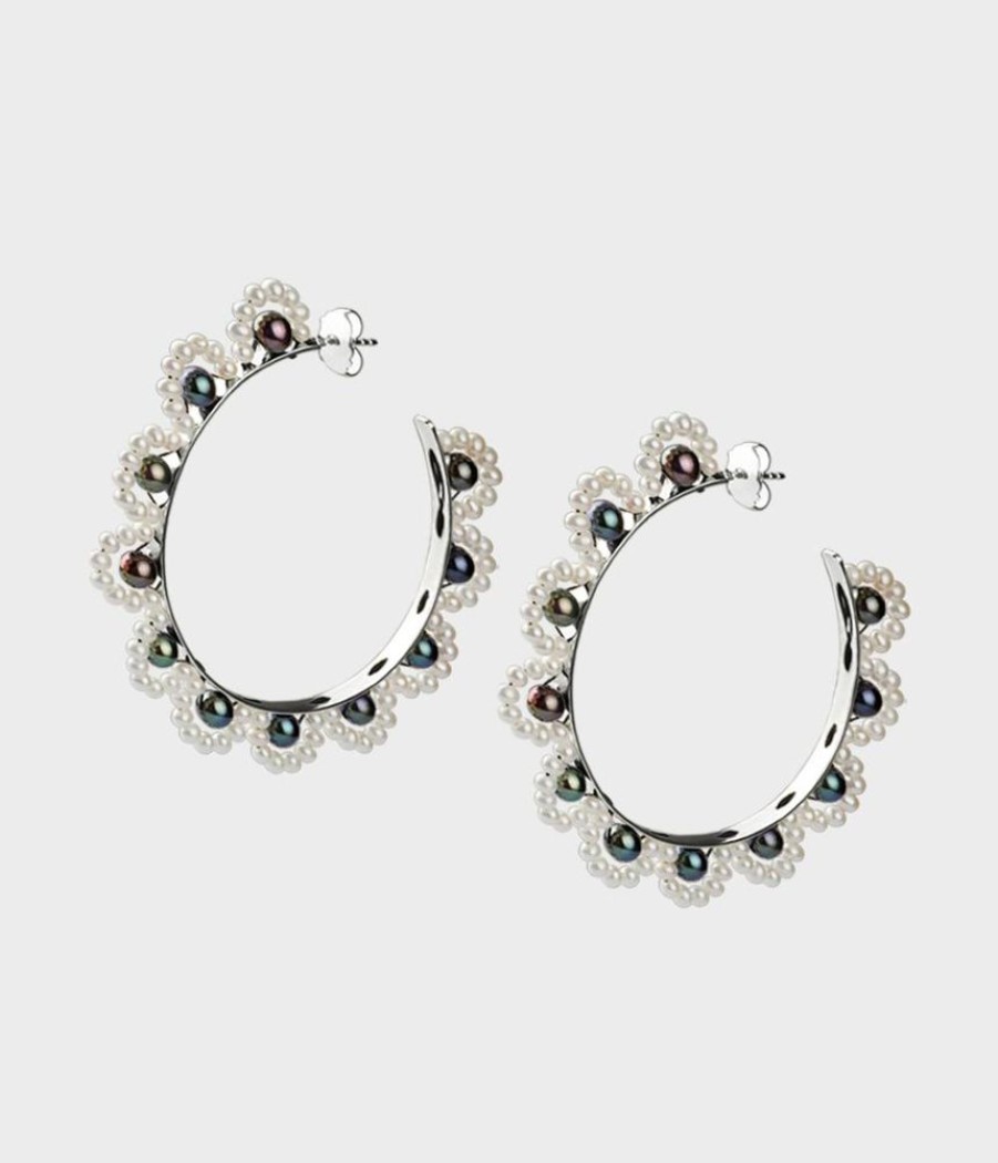 Women Stephen Einhorn | Large French Lace Pearl Hoop Earrings