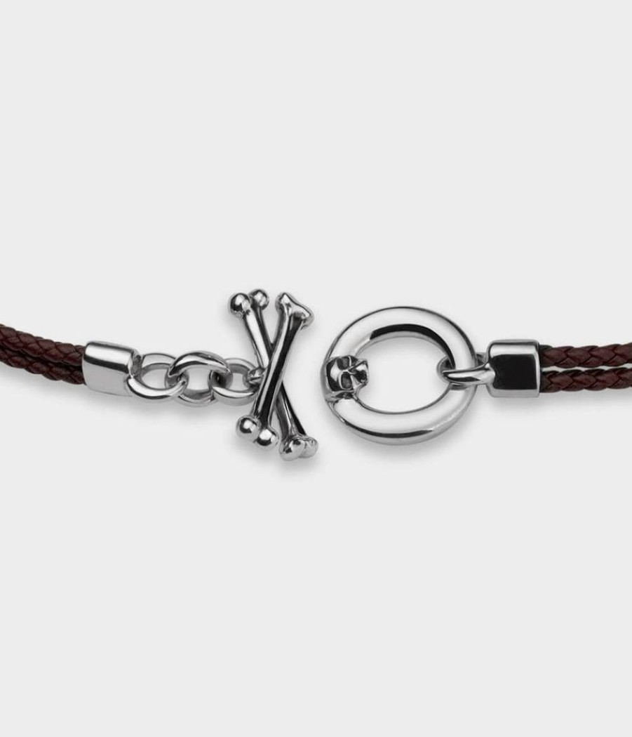 Men Stephen Einhorn | Skull & Crossbones Leather Bracelet