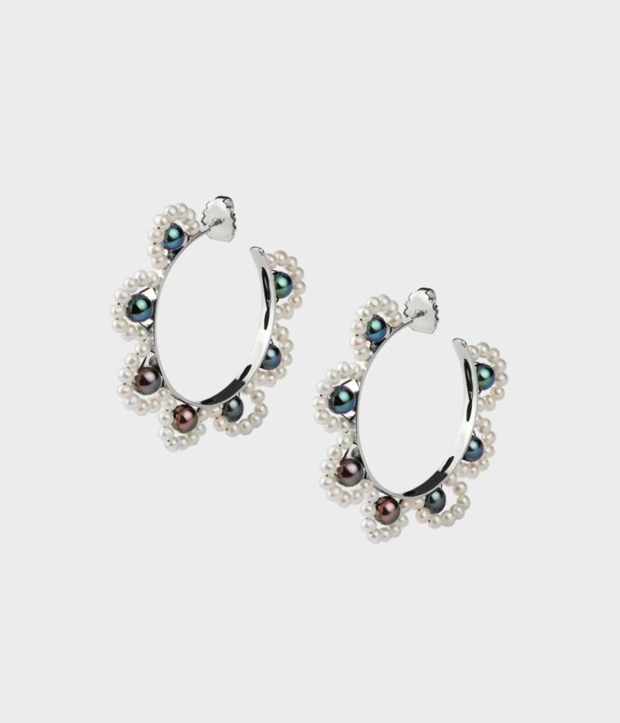 Women Stephen Einhorn | French Lace Pearl Hoop Earrings